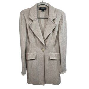 St. John Knits Neutral Coat Blazer Knee Length 6 Cream Quiet Luxury Minimalist